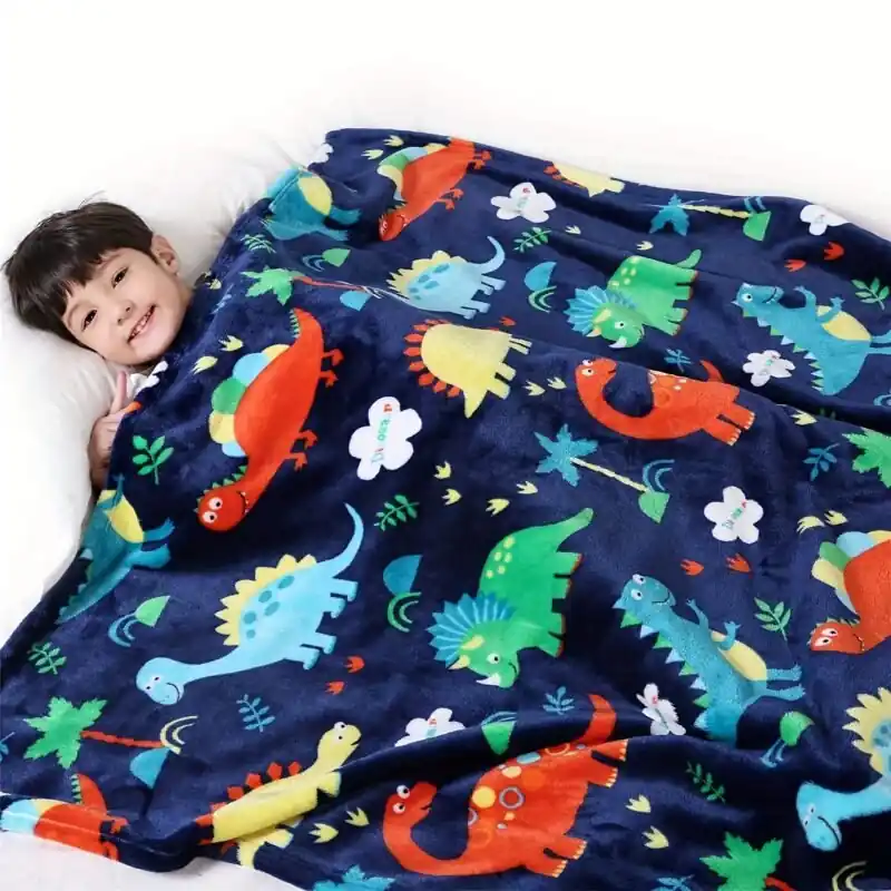Dinosaur Fleece Baby Blanket Soft Warm Lightweight For Crib Stroller Travel