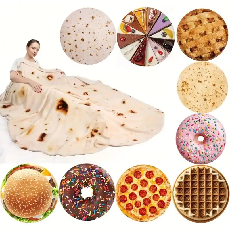 Cozy Flannel Pancake Burrito Print Blanket For Bed Sofa Camping