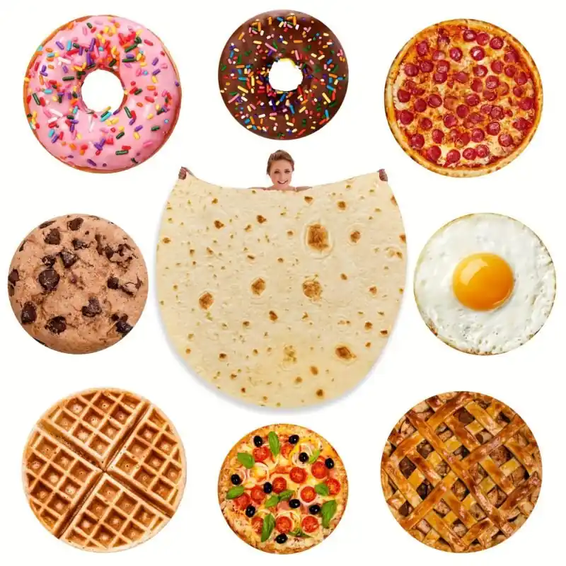 Novelty Burritos Tortilla Round Throw Blanket Funny Realistic Food Blanket