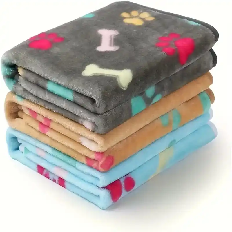 Soft Plush Paw Print Blankets For Small And Medium Dogs 3 Pack