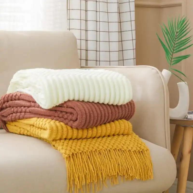 Soft Textured Knitted Throw Blanket 50 X 60 For Sofa Or Couch Decor