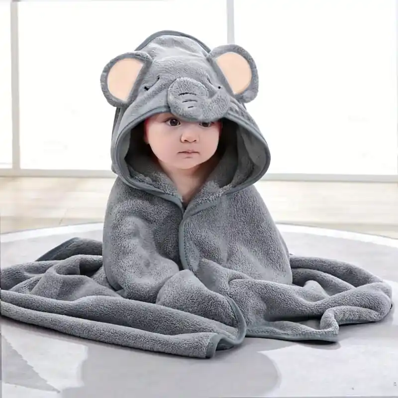 Kids 2in1 Cartoon Bath Towel Plush Blanket Soft Absorbent Multifunctional