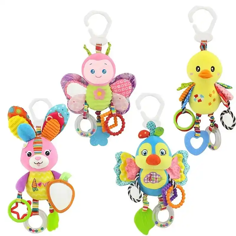 Clipon Baby Sensory Toys For Car Seat Stroller Soft Cartoon Animal Rattles