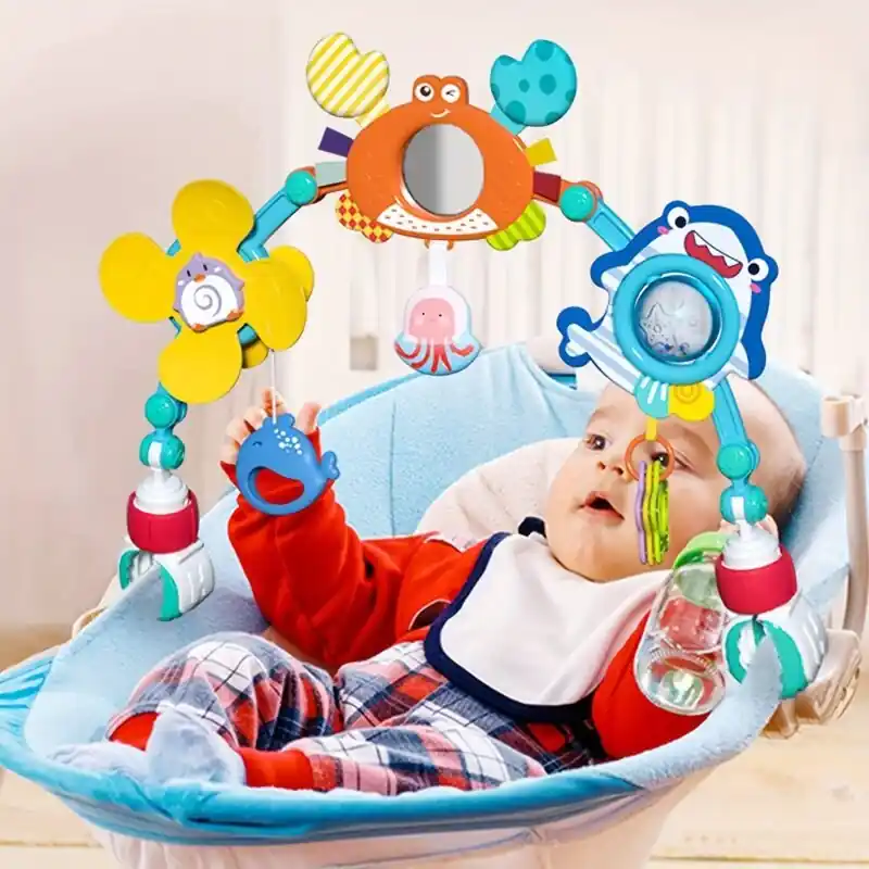 Adjustable Baby Stroller Arch Toys Crib Bed Hanging Toy Bar Crab