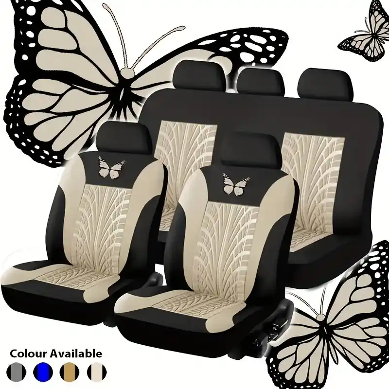 9piece Red Butterfly Embroidered Universal Car Seat Cover Set For Comfort