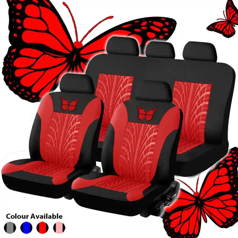 Butterfly Print Universal Car Seat Cover Set 9pcs Fabric Craft Design
