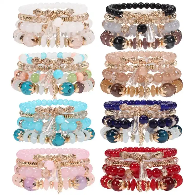 Bohemian Multicolor Stackable Bead Bracelets Set Boho Layered Jewelry Gift