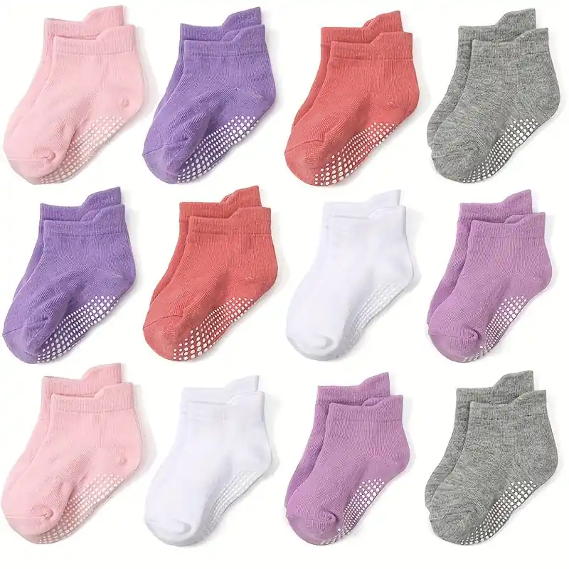 612 Pairs Kids Nonslip Ankle Socks With Grippers For Toddlers Infants