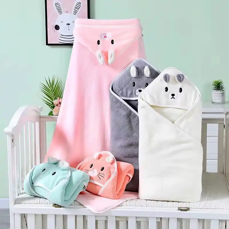 Newborn Hooded Coral Fleece Bathrobe Ideal Baby Shower Holiday Gift