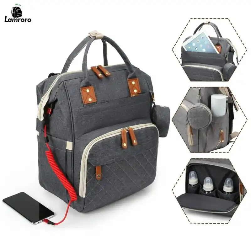 Lamroro Waterproof Diaper Backpack Large Capacity Multifunctional Maternity Bag