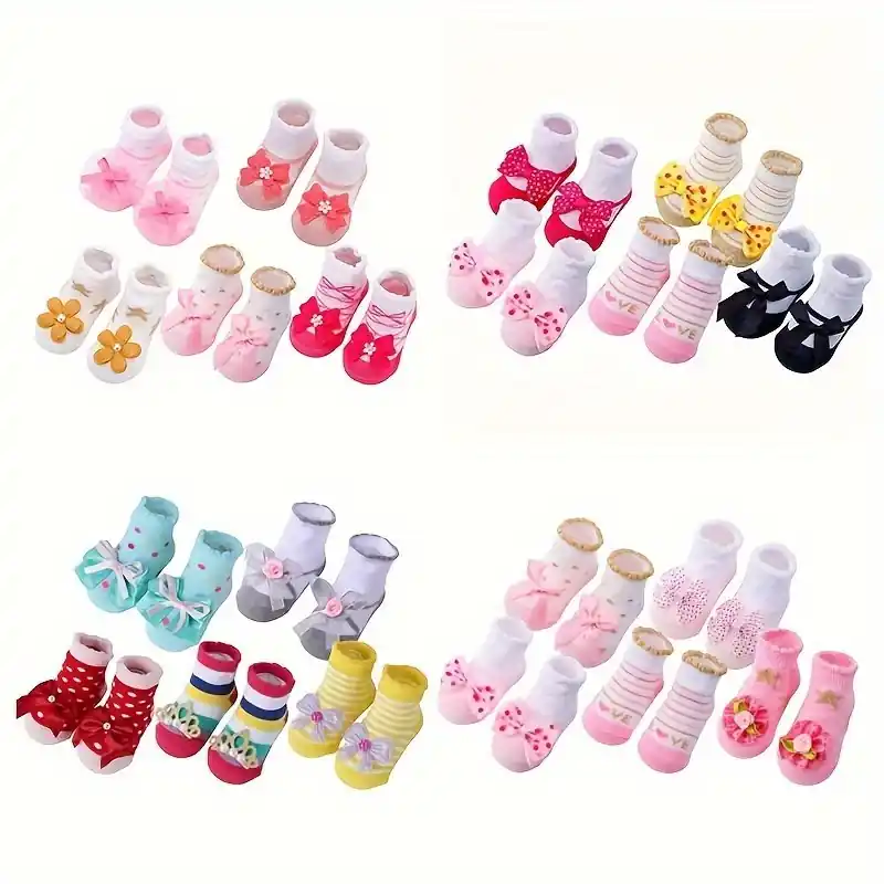 5pack Toddler Girl Cotton Socks With Flower Bowknots Adorable Baby Gift