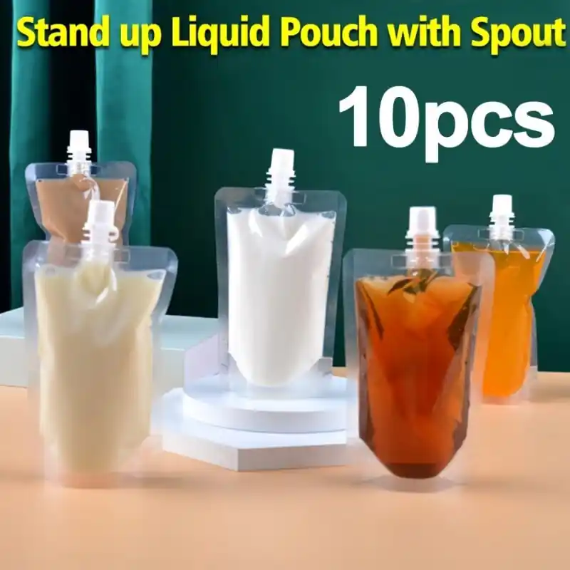10pcs Portable Disposable Plastic Juice Bags For Hotcold Drinks