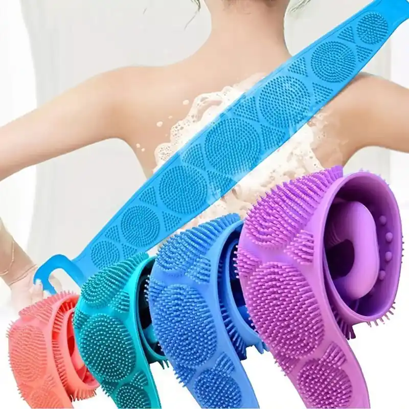 Silicone Exfoliating Body Scrubber Bath Brush With Extra Long Handle