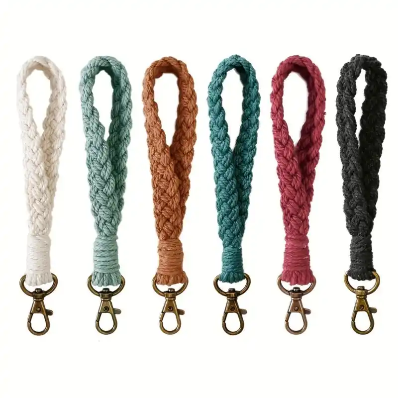 Boho Handmade Macrame Keychain Bracelet Vintage Wrist Lanyard For Women