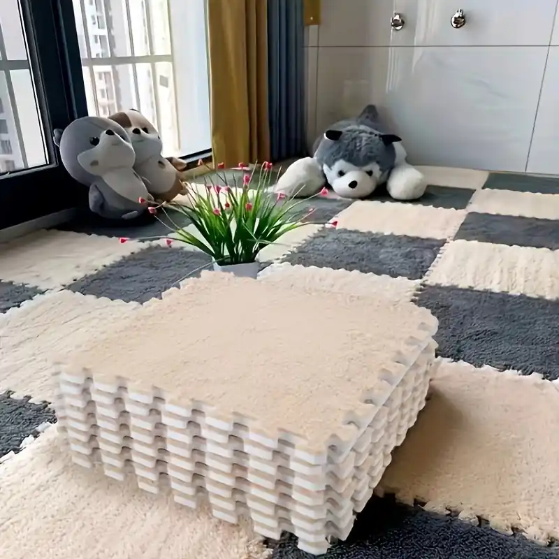 12pcs Antislip Plush Foam Floor Mats Interlocking Carpet Seat Pads 11811804in