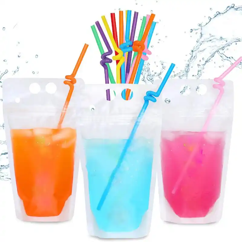 Reusable 500ml Juice Bags 100200pcs Zipper Clear Drink Pouches For Smoothies