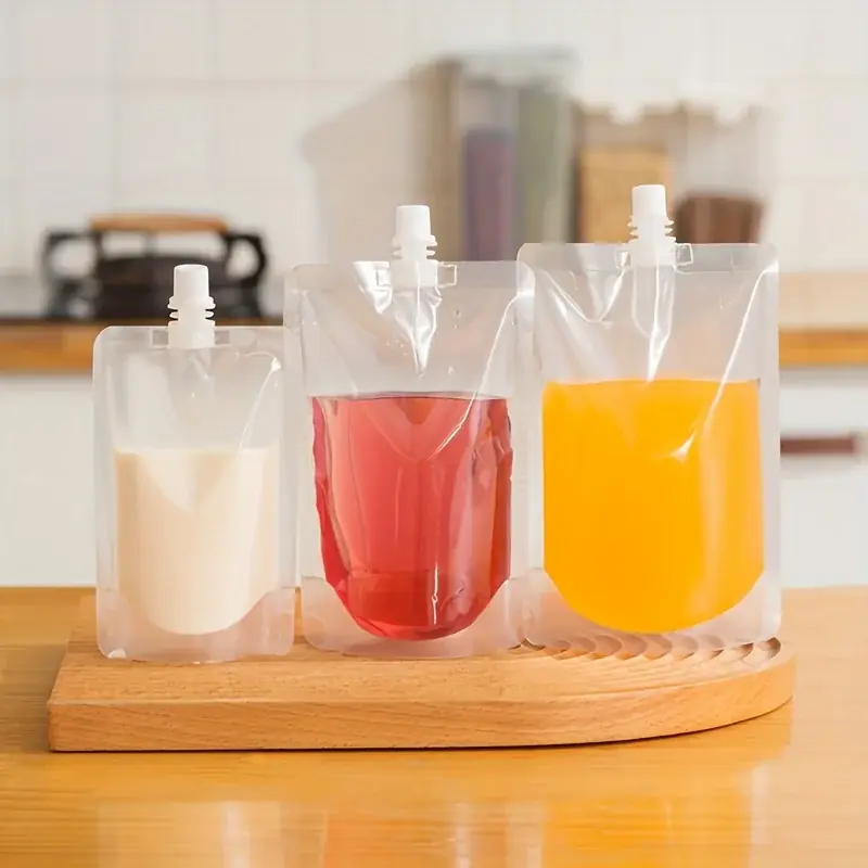50pcs Transparent Selfsealing Beverage Bags For Milk Tea Juice Liquor