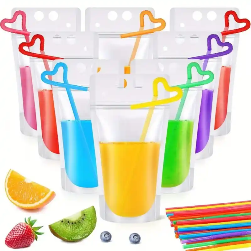 Valentines Day 4060100pack Clear Drink Pouches With Straws For Smoothies Juices Coffee