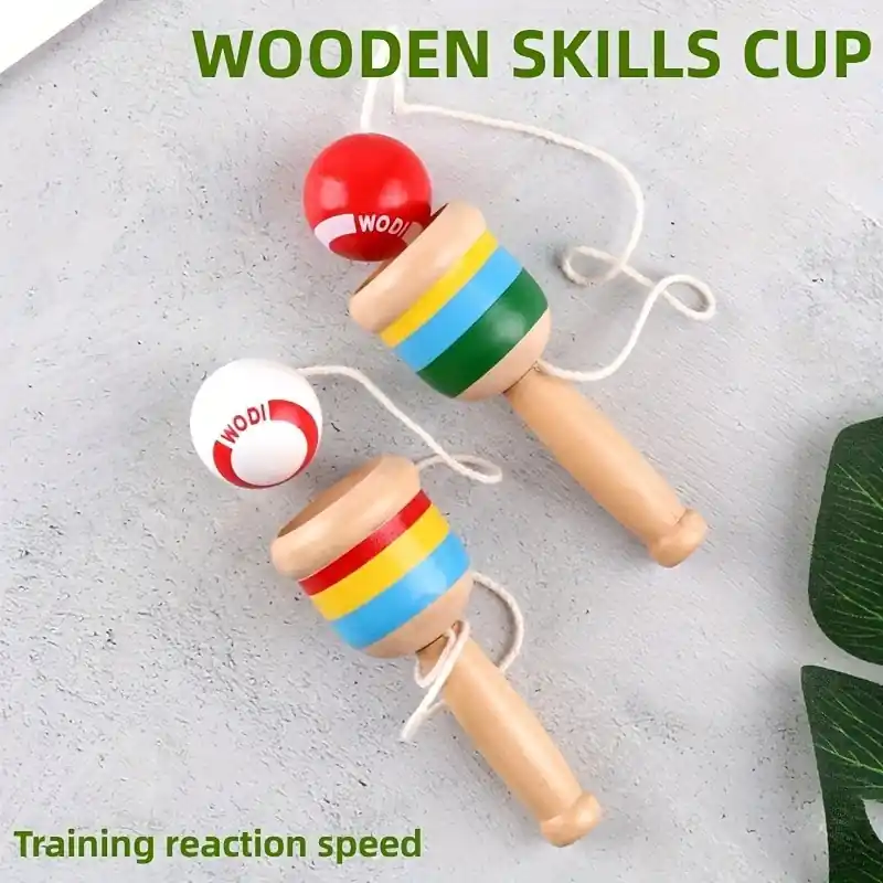 Red White Kendama Wooden Skill Toy For Beginners Improve Coordination