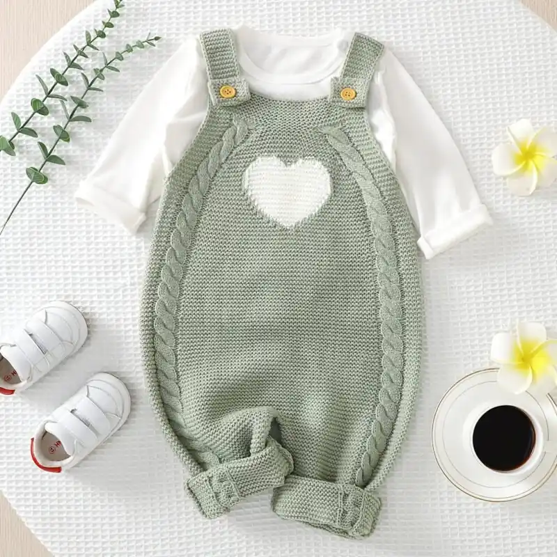 Knitted Jacquard Bodysuit For Baby Girls And Boys