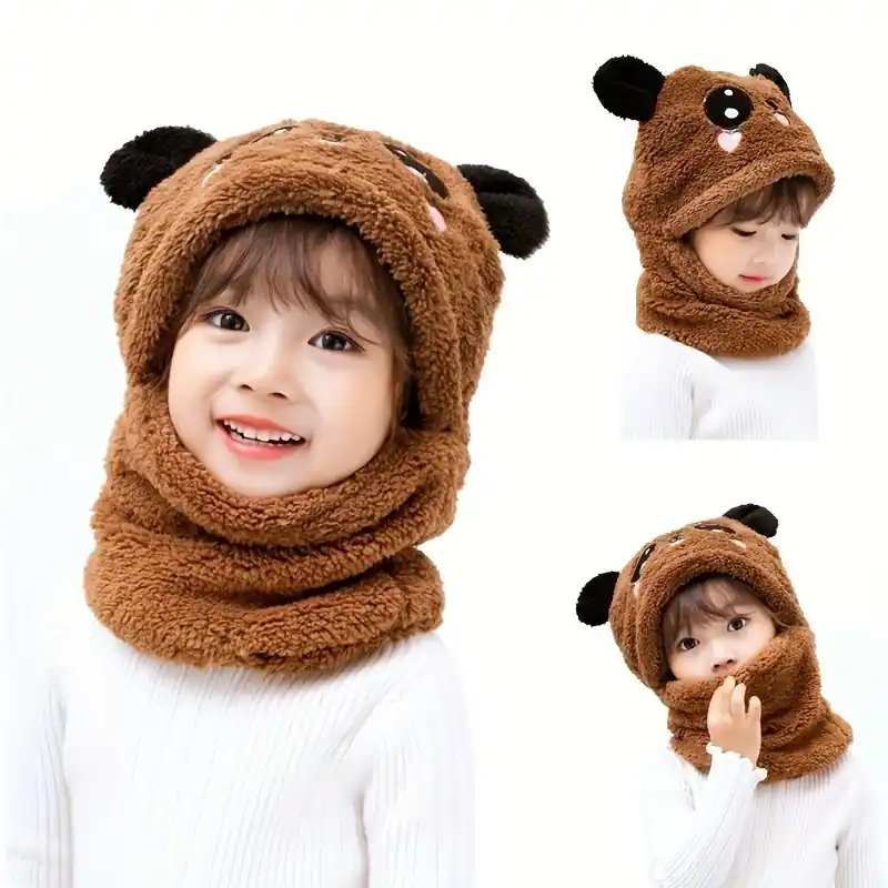 Kids Winter Warm Hat With Integrated Neck Gaiter Ear Protection
