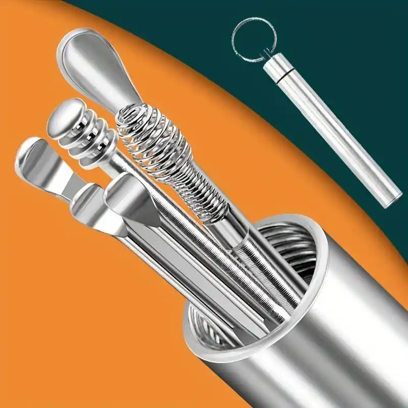 6pcs Spiral Rotating Stainless Steel Earwax Cleaner Portable Ear Spoon Scoop