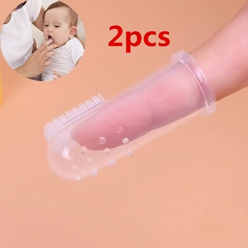 2pcs Baby Safe Silicone Finger Toothbrush With Tongue Cleaner Sleeve