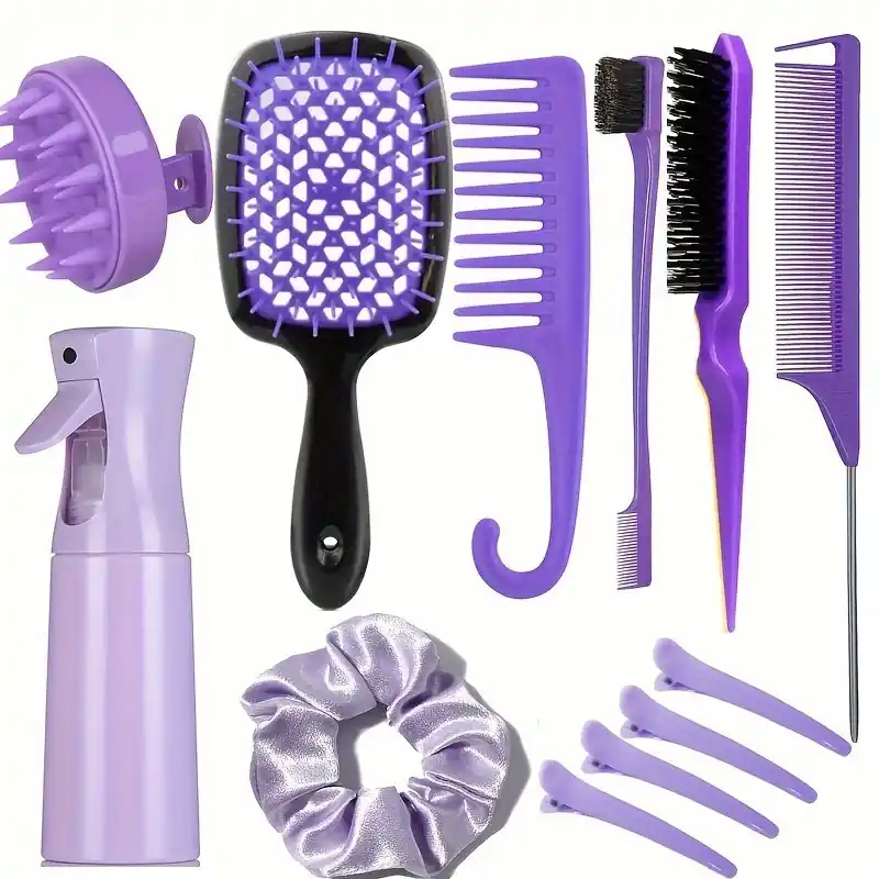 12pc Hair Styling Detangling Comb Set With Scalp Massager Travel Essentials