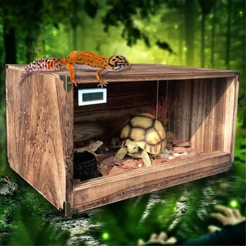 Wooden Reptile Terrarium Heating Cage For Frogs Snakes Turtles Lizards