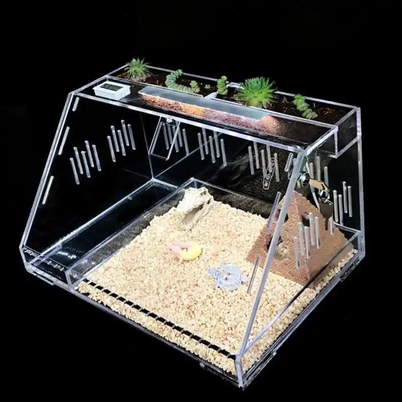 Acrylic Reptile Terrarium Panoramic Drawer Type Climbing With Lock Hygrometer
