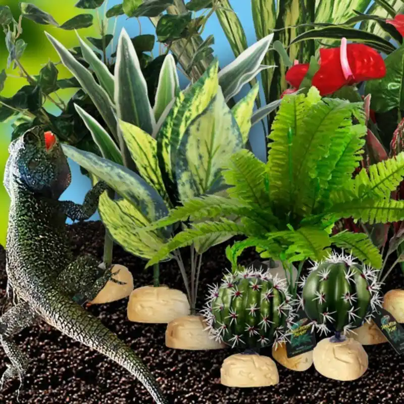 Tropical Rainforest Artificial Reptile Tank Decor Green Vine Leaf Grass Ornament