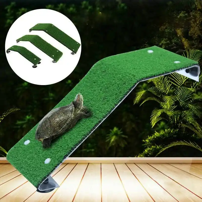 Turtle Basking Platform Tortoise Ramp Reptile Tank Ladder With Simulation Lawn D6