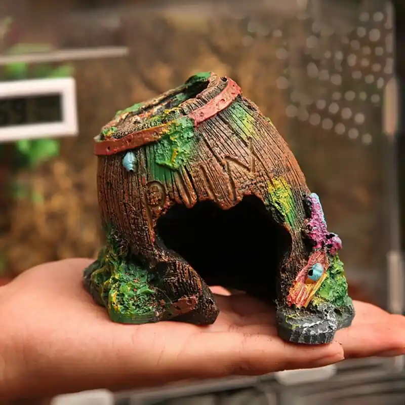 Resin Barrel Aquarium Cave For Reptile Fish Tarantula Terrarium Decoration