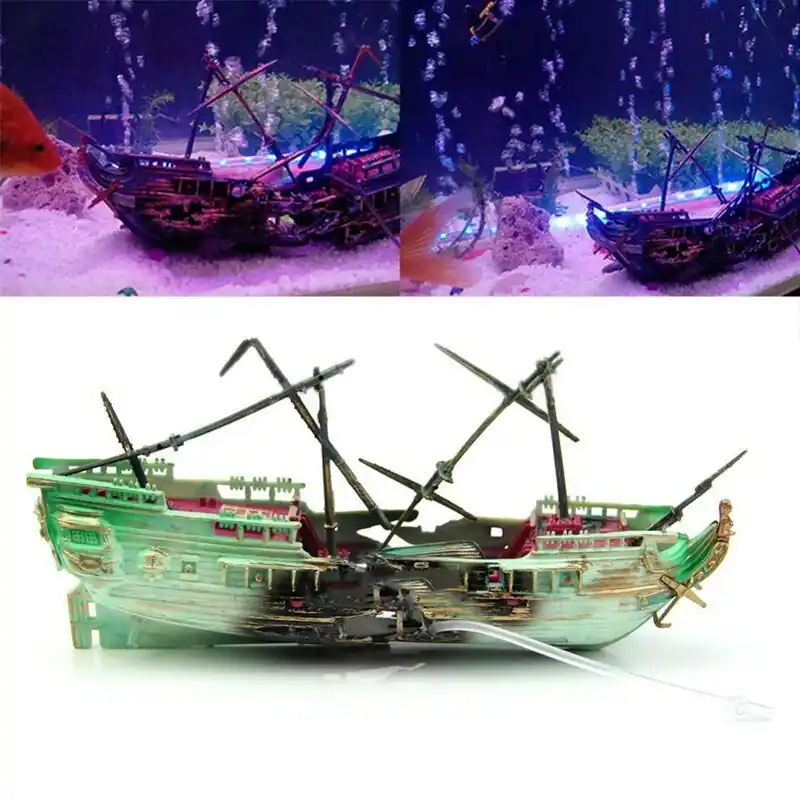 Sunk Ship Aquarium Decoration Plastic Fish Tank Wreck For Reptile Box