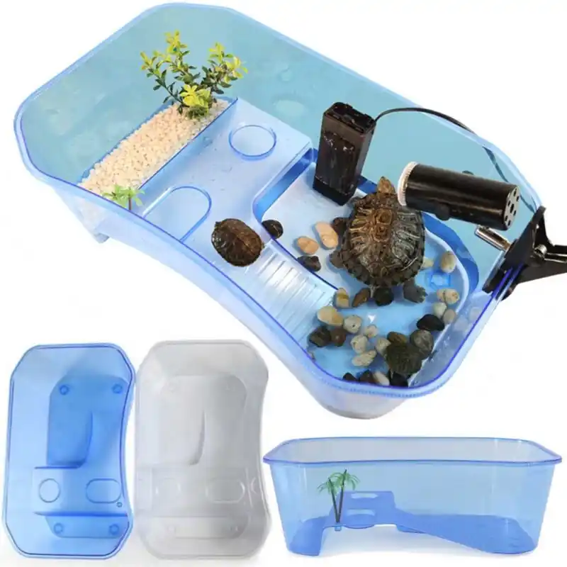Black Reptile Terrarium With Basking Platform For Turtletortoise Breeding Feeding