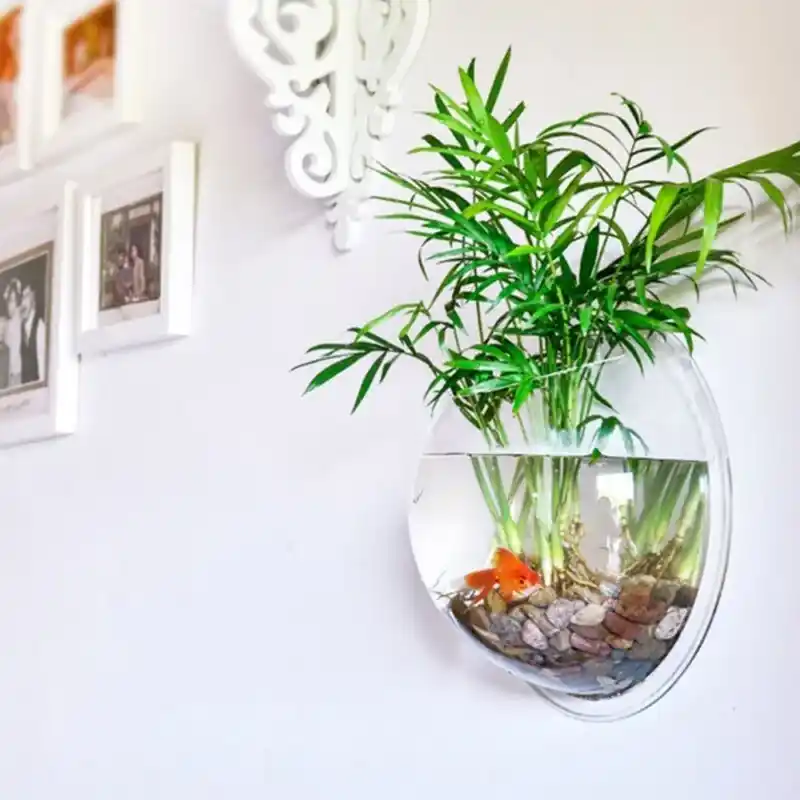 Wall Mounted Hanging Bubble Aquarium Fish Tank With Plant Pot Decoration
