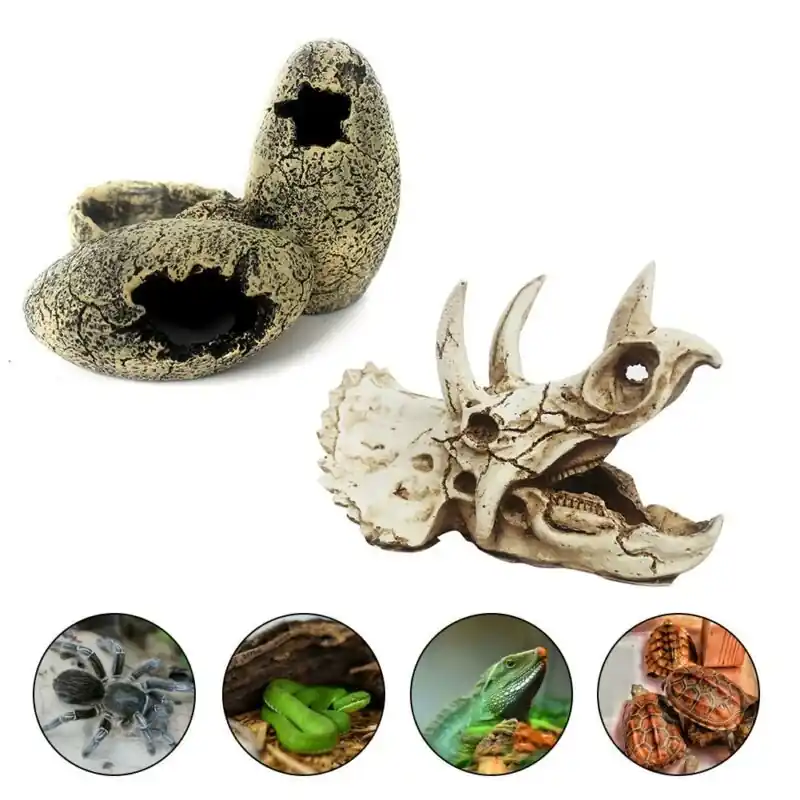 Dinosaur Egg Skull Terrarium Decor For Reptiles Aquarium Lizard Habitat