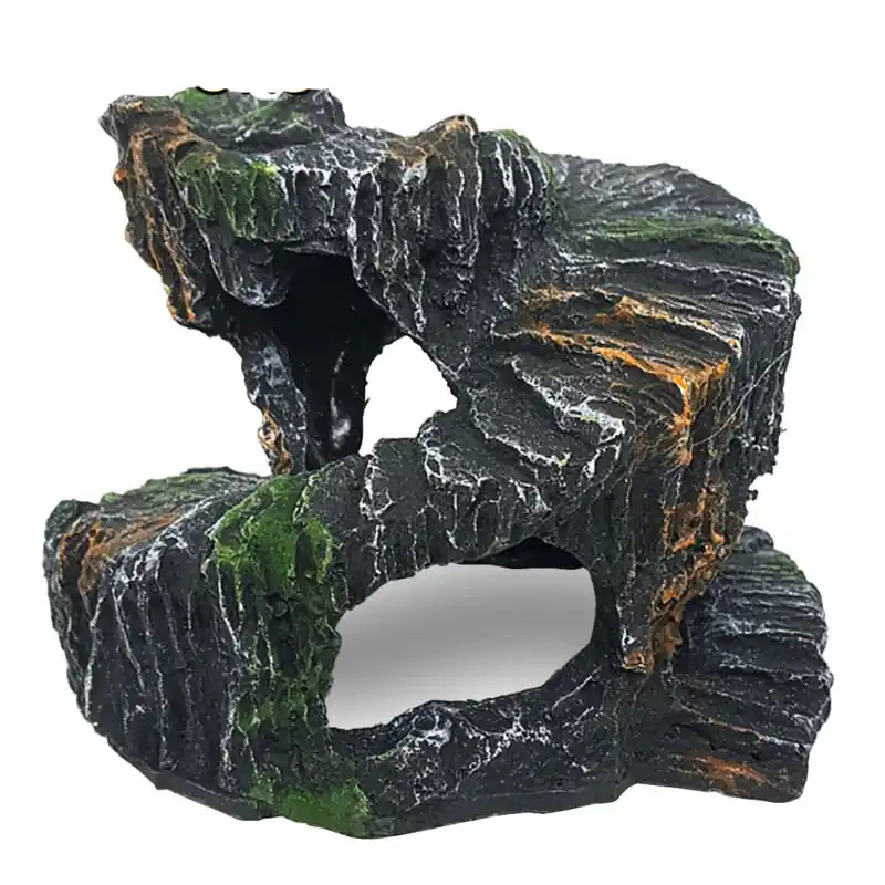 Resin Tortoise Habitat Ornament Aquarium Landscape With Climbing Platform Hide Cave