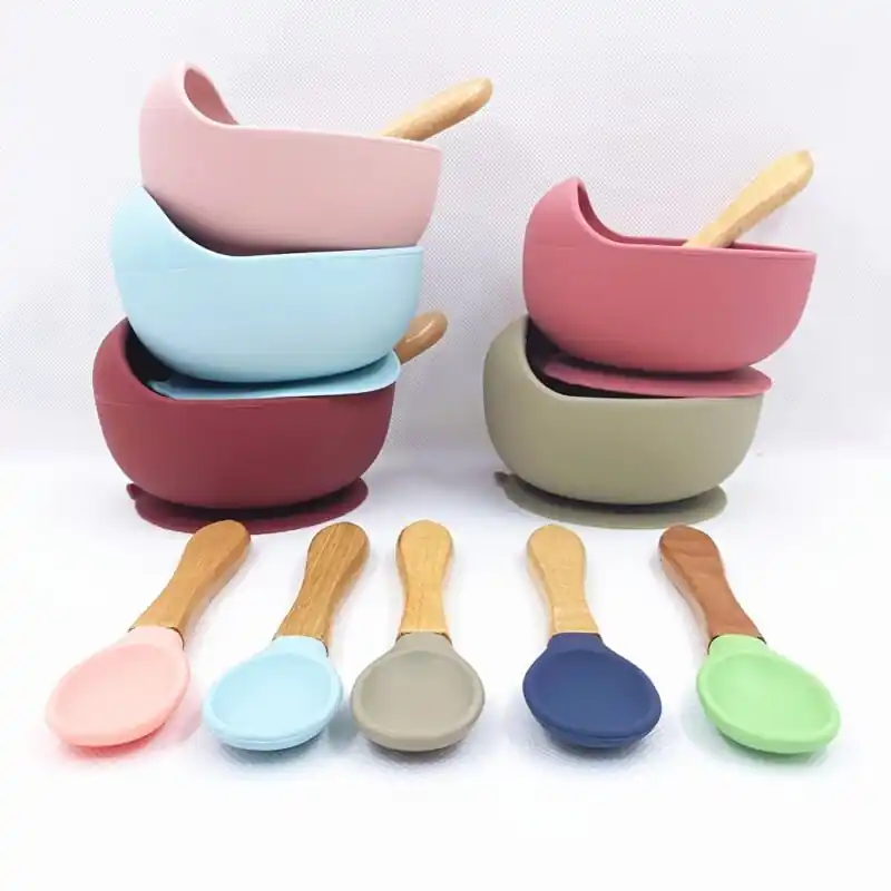 Bpafree Silicone Baby Bowls With Spoon 2piece Suction Set For Selffeeding