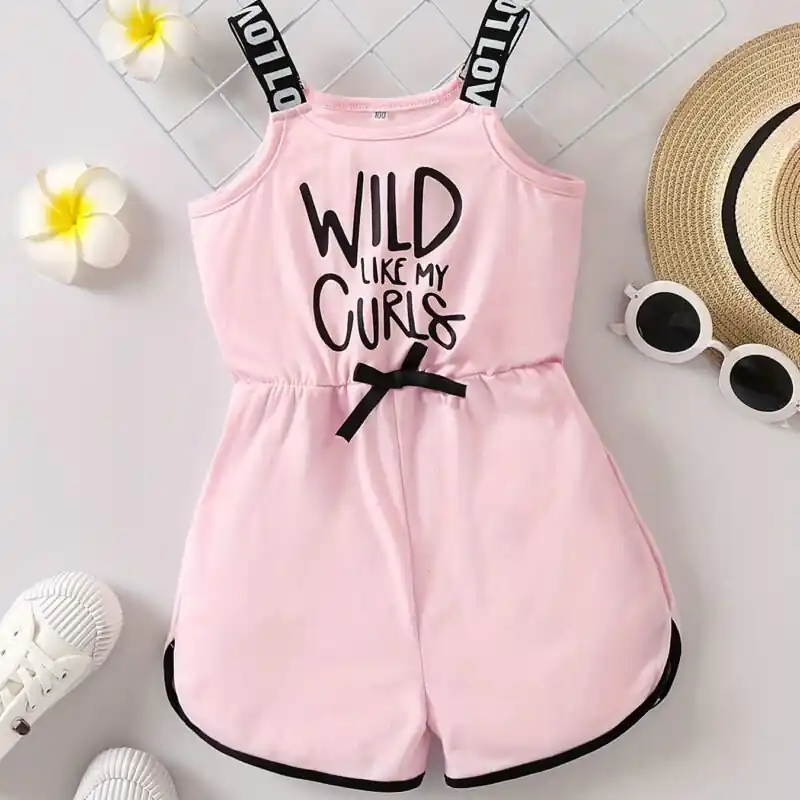 Summer Toddler Girls Sports Casual Jumpsuit With Bow Wild Like Graphic