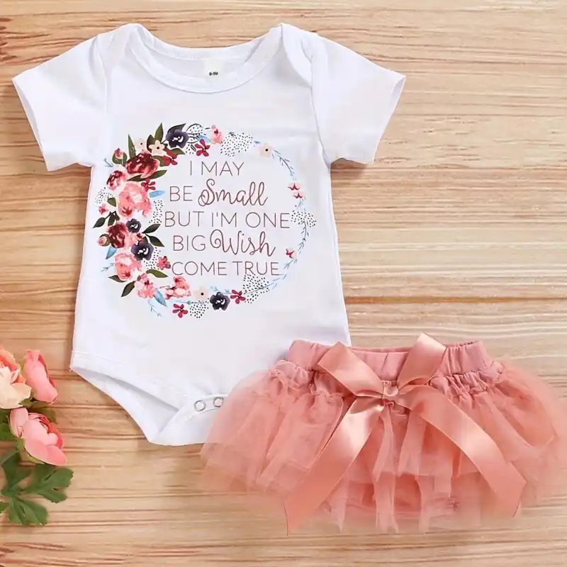 2pcs Floral Graphic Print Baby Girls Onesie Mesh Shorts Set