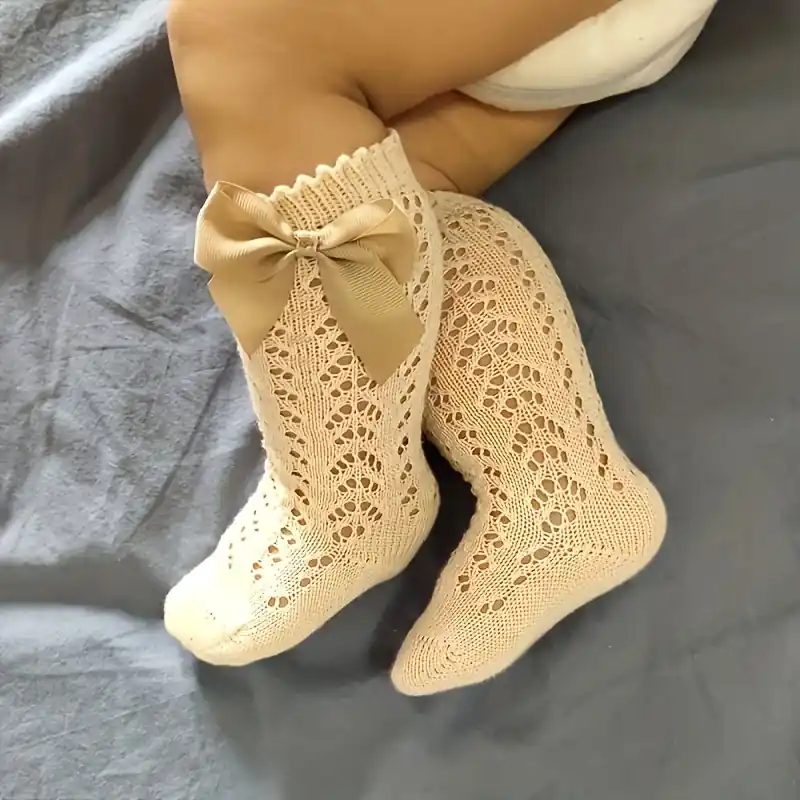 Princess Bow Decor Baby Knee High Socks Breathable Mesh For Toddlers