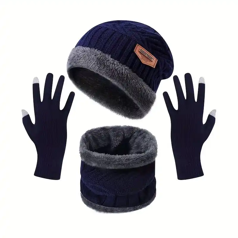 Winter Fleece 3piece Set Mens Womens Cycling Hat Gloves Neck Gaiter