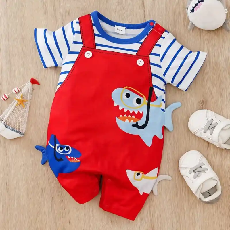 Unisex Baby Romper Casual Short Sleeve Graphic Print Jumpsuit Overalls