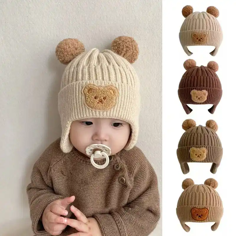 Winter Toddler Knitted Hat With Cute Cartoon Bear Ears For Boys Girls