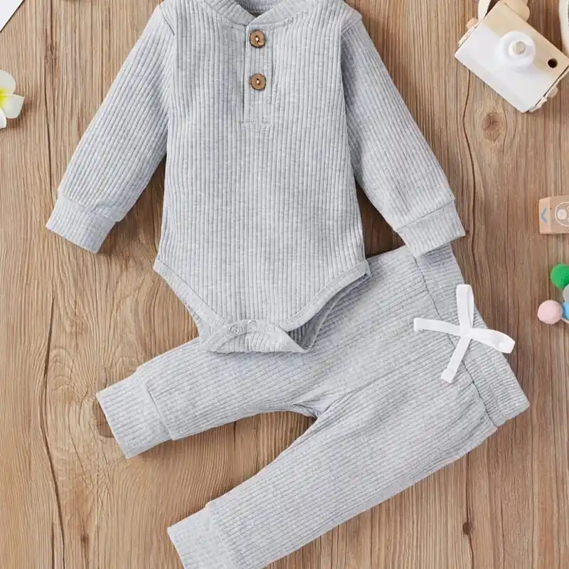 2pcs Unisex Baby Onesie Pants Set Casual Long Sleeve Outfit