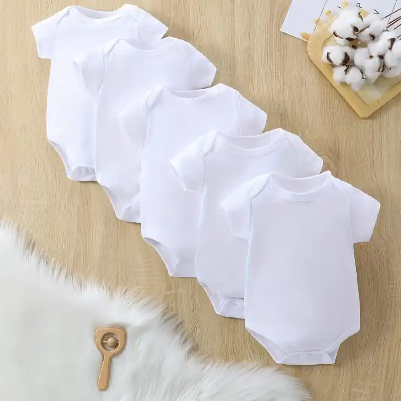 5pcs Unisex Newborn Summer Rompers Shortsleeve Solid Color Baby Onesies