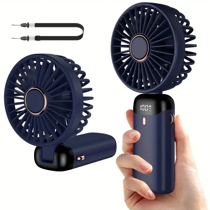 Rechargeable Portable Mini Fan With Led Display 5 Speeds Foldable Design
