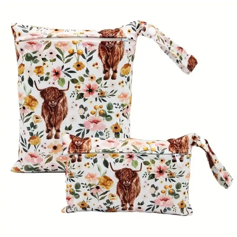 2pcs Cute Cow Print Waterproof Diaper Bags Ideal Christmas Halloween Thanksgiving Gift