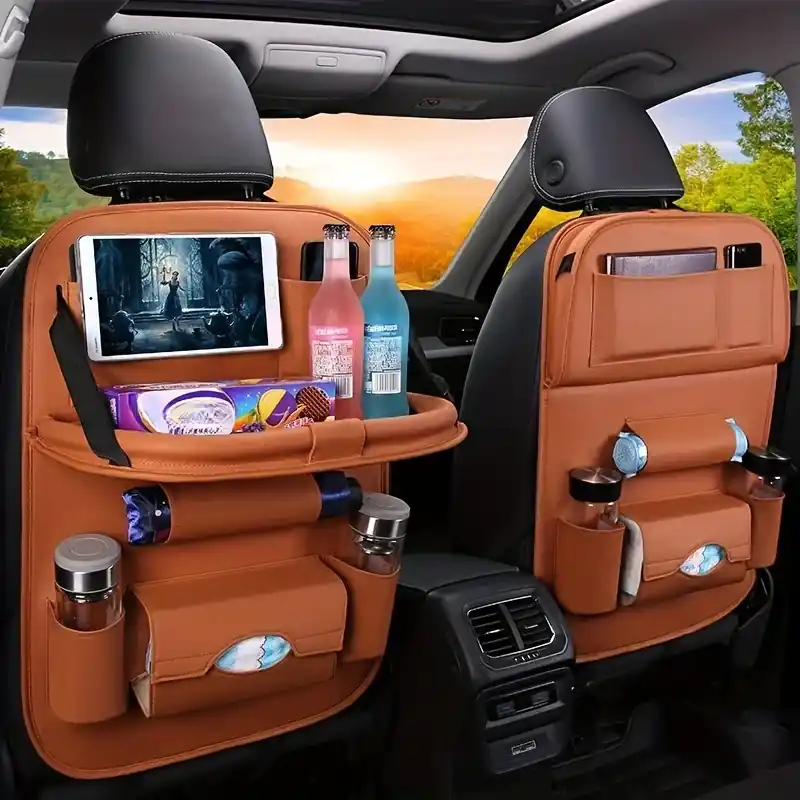 Allinone Car Back Seat Organizer With Foldable Tray Cup Umbrella Holder